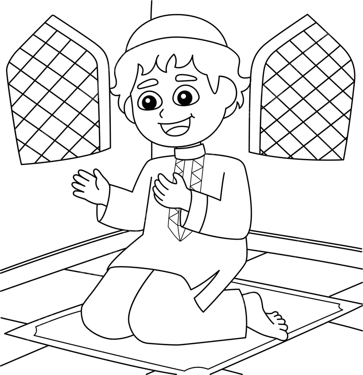 Coloring page for kids featuring a muslim boy praying during ramadan vector ring drawing kid drawing color drawing png and vector with transparent background for free download