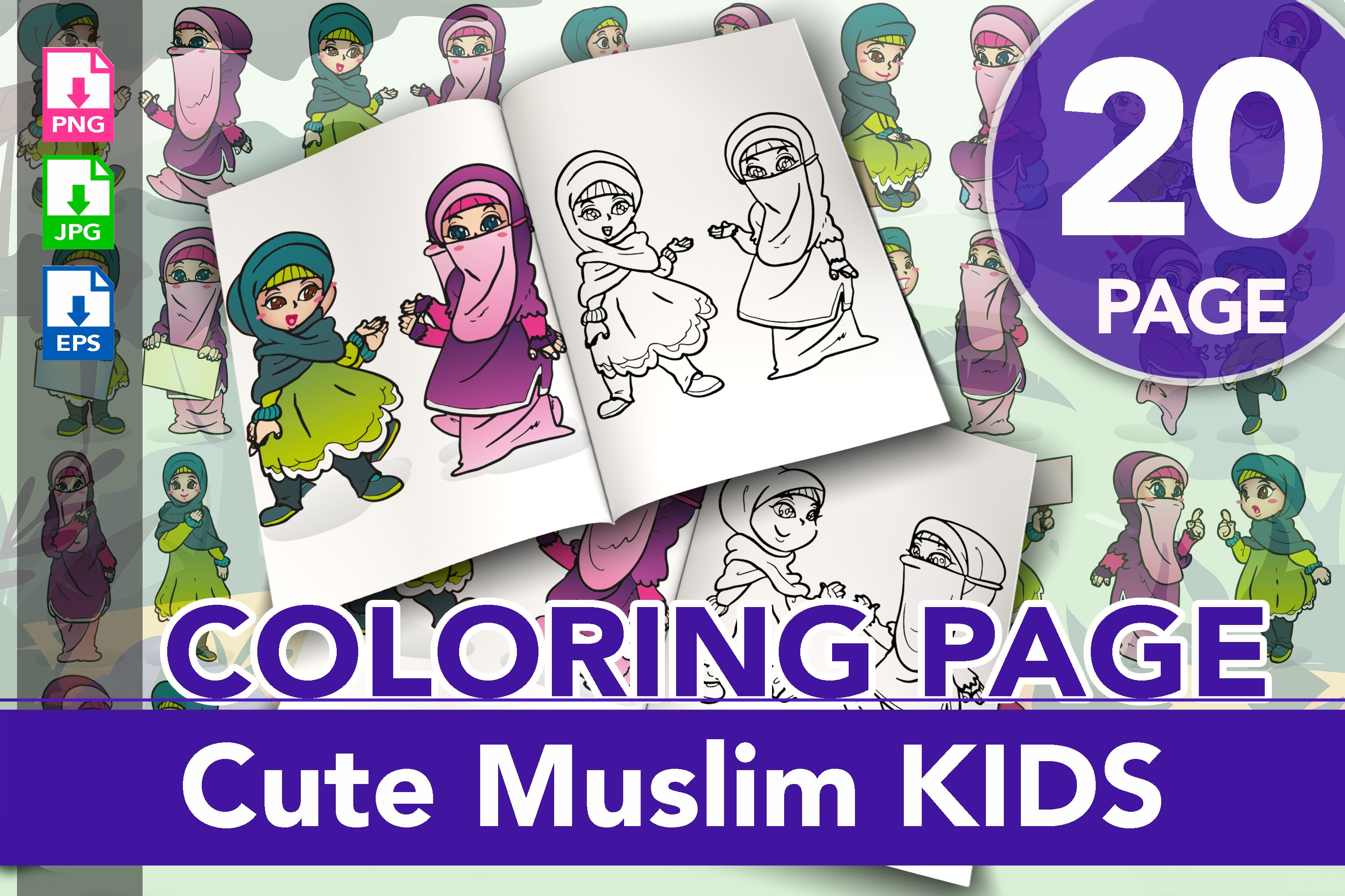 Jilbab gems coloring pages for muslim girls