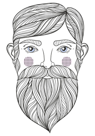 Vector portrait of bearder man with mustache for adult coloring pages tattoo art ethnic patterned t