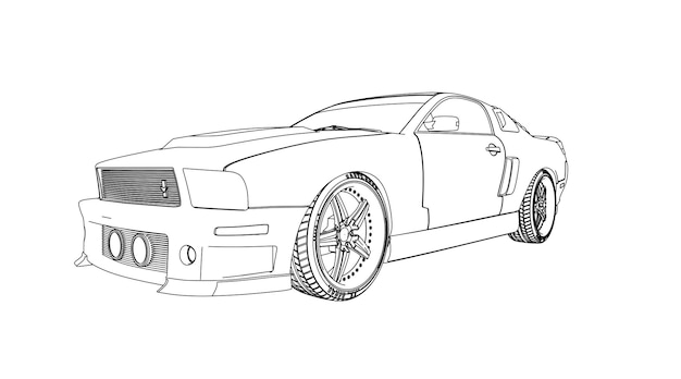 Premium vector a drawing of a car with the word mustang on the front