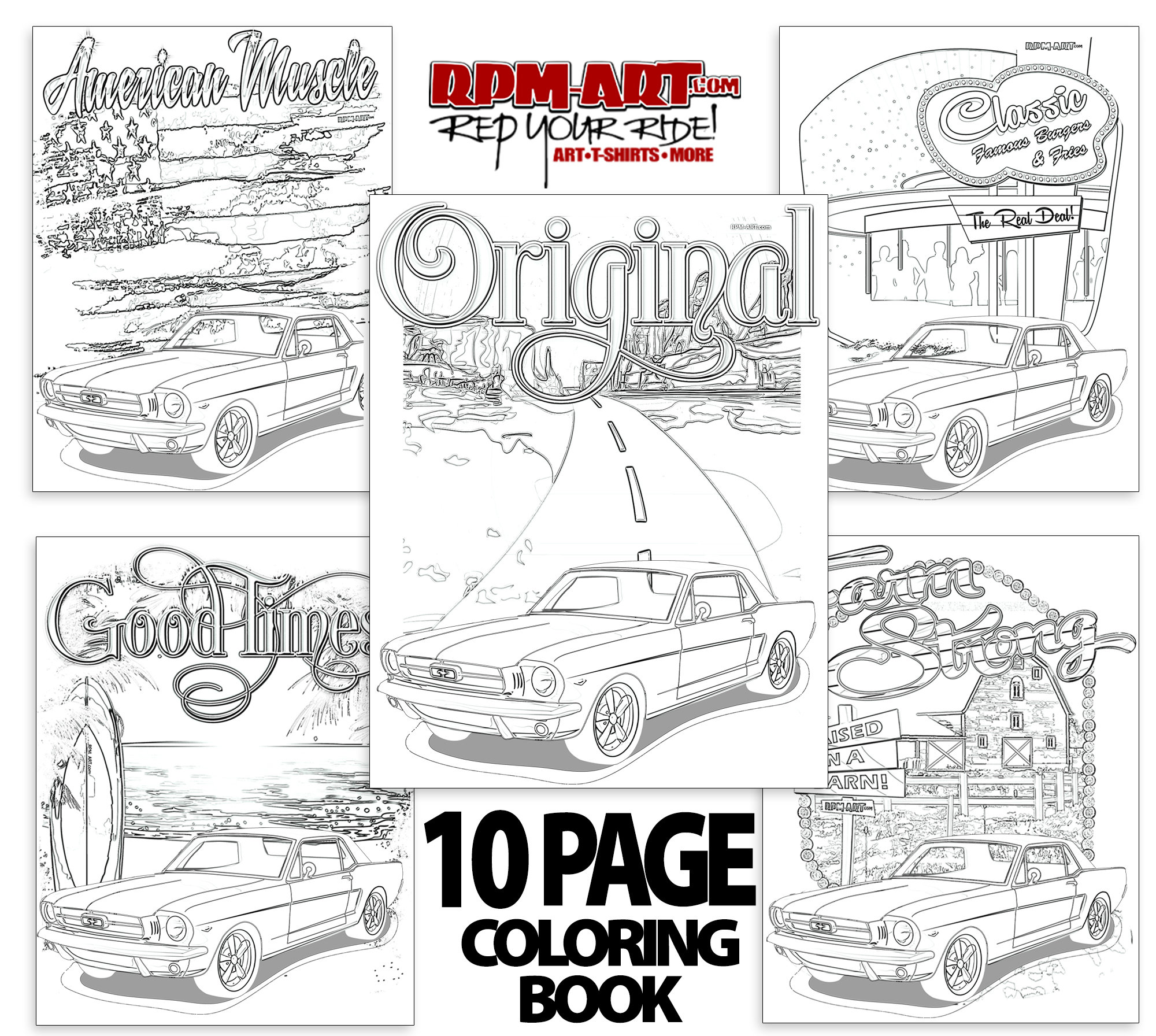 Ford mustang page coloring book digital instant download