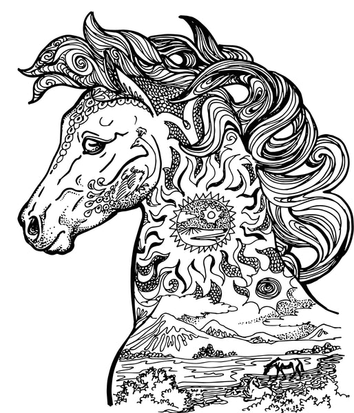 Decorative mustang coloring page