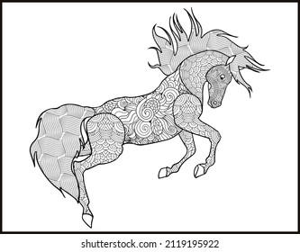 Coloring page mustang horse stylized handdrawn stock vector royalty free