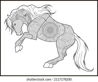 Coloring page mustang horse stylized handdrawn stock vector royalty free