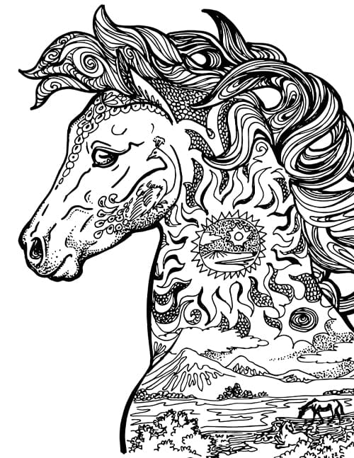 Decorative mustang coloring page