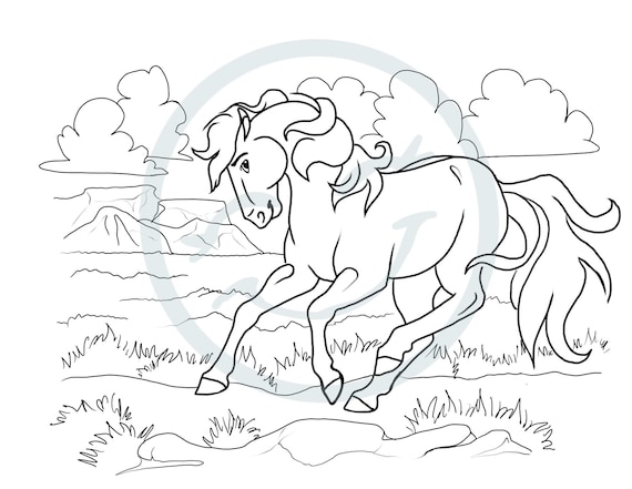 Wild horse coloring page set coloring pages horse coloring pages mustang coloring pages hand drawn coloring pages adult coloring page