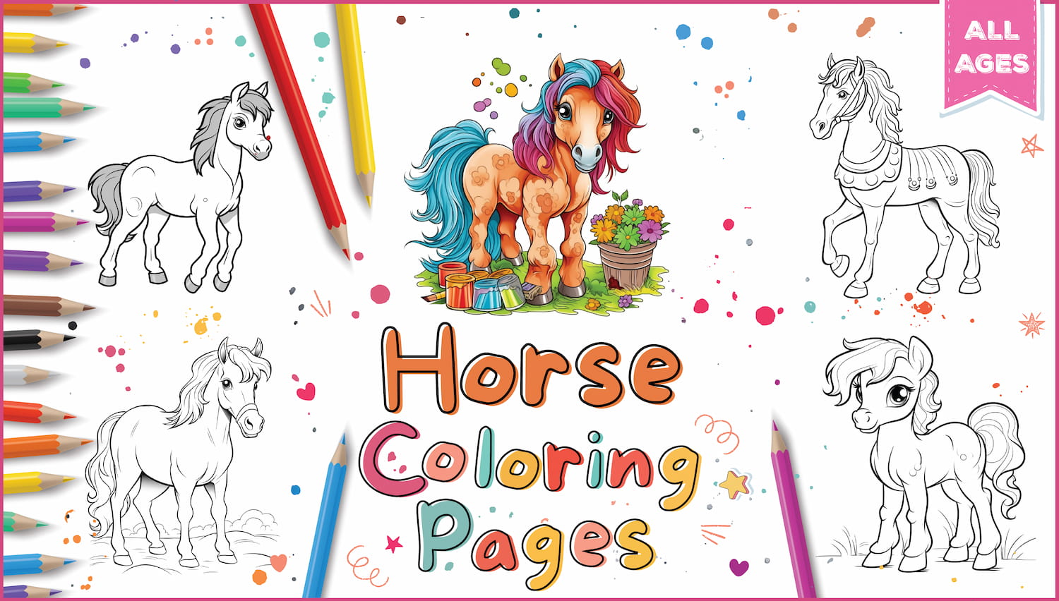 Horse coloring pages for kids adults