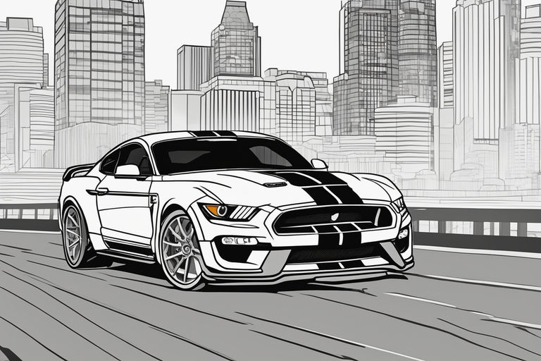 Coloring pages of a ford mustang in the long road