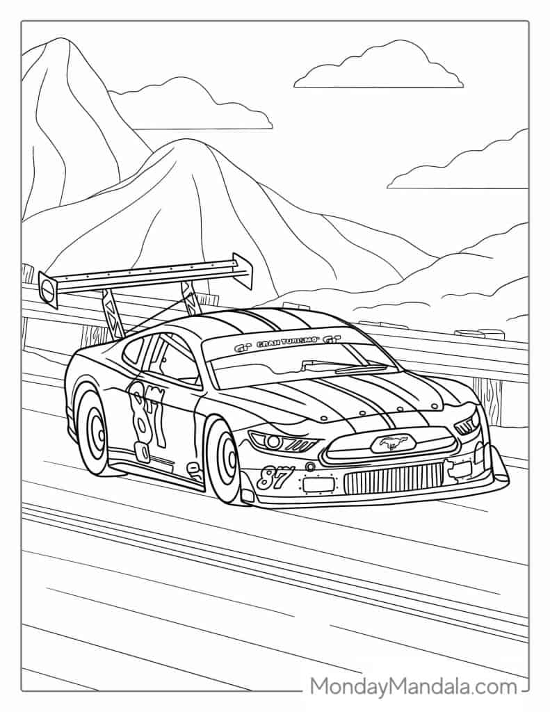 Race car coloring pages free pdf printables