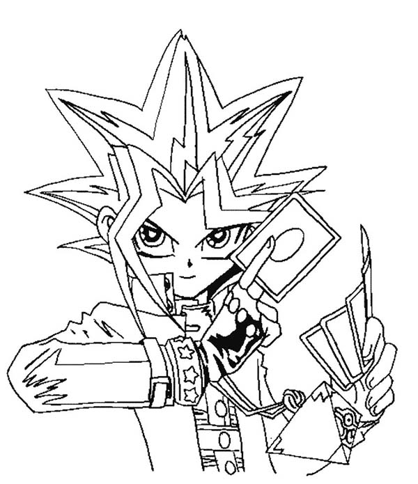 Yugi muto is ready for big tournament in yu gi oh coloring page