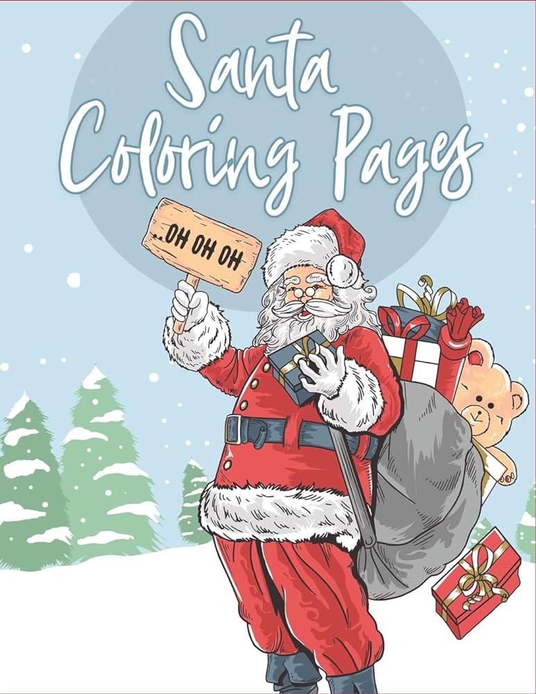 Santa coloring pages christmas coloring books for kids with reindeer snowman christmas trees santa claus and more the coloring book art design studio libros