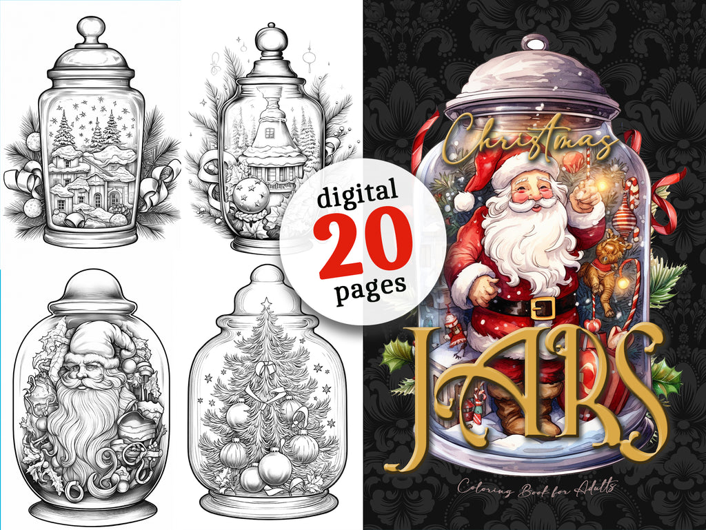 Christmas jars coloring book grayscale digital â monsoon publishing usa