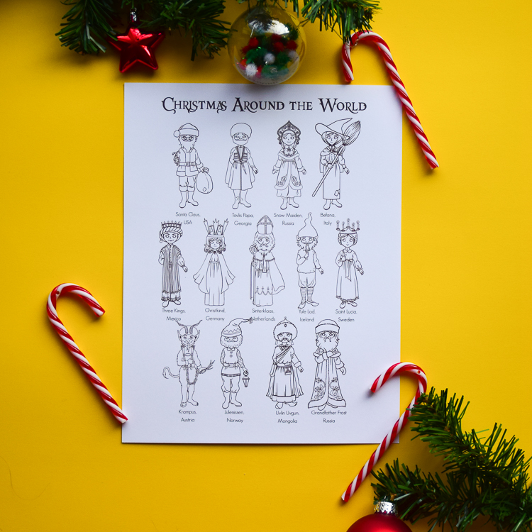 Christmas around the world colouring pages