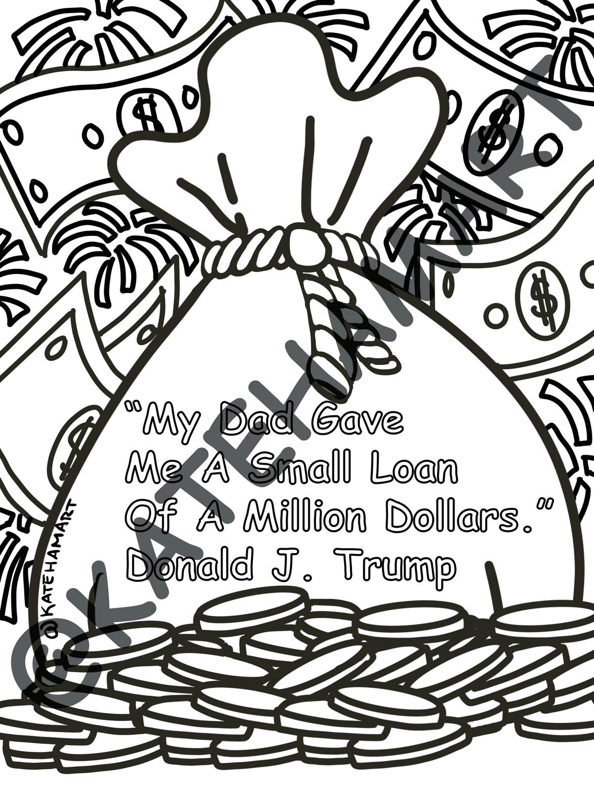 Downloadable printable trump coloring sheets for a good cause