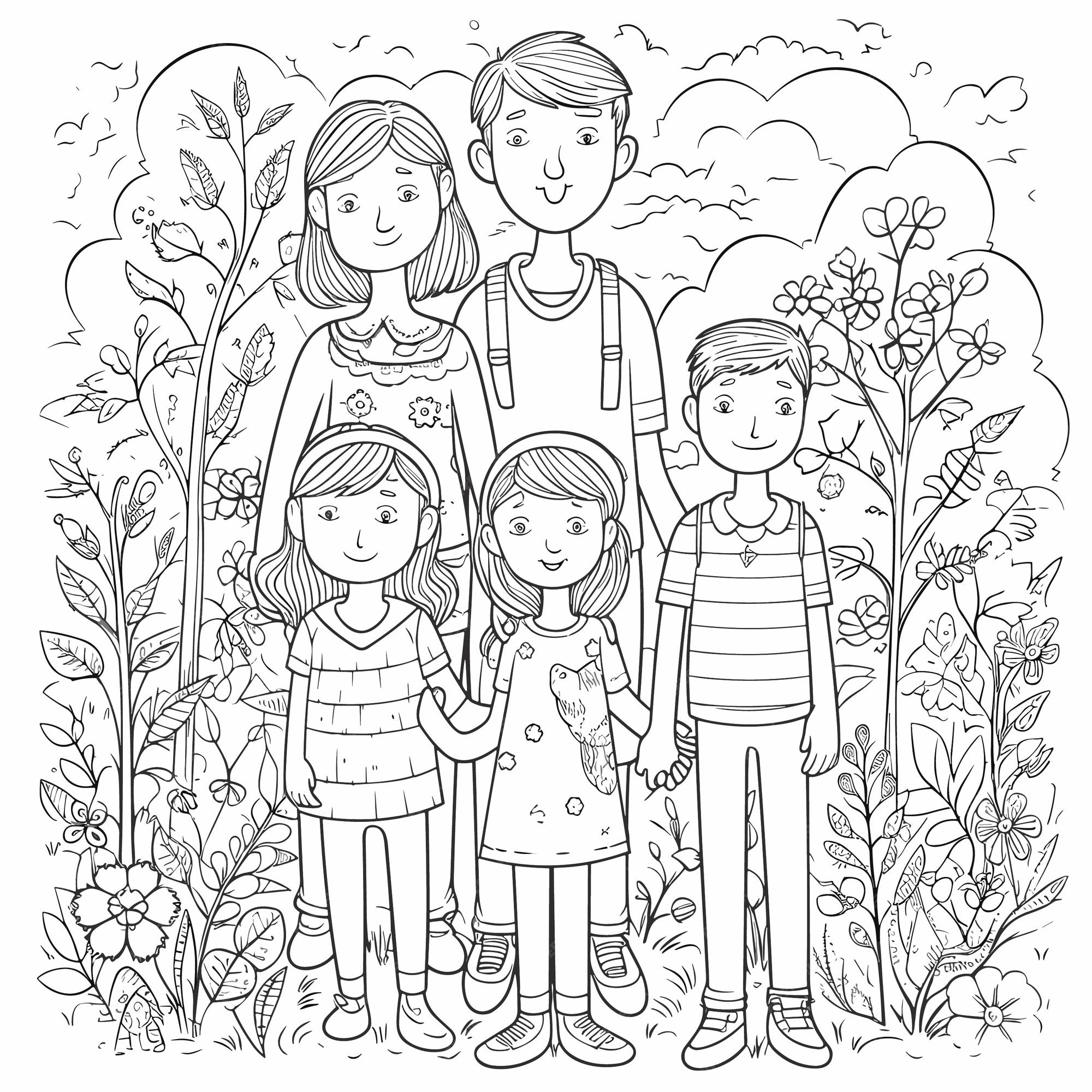 Premium vector illustartion coloring book page family