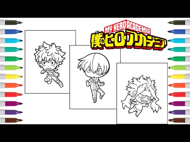 Y hero acadeia coloring book pages copilation izuku idoriya deku all ight shoto todoroki