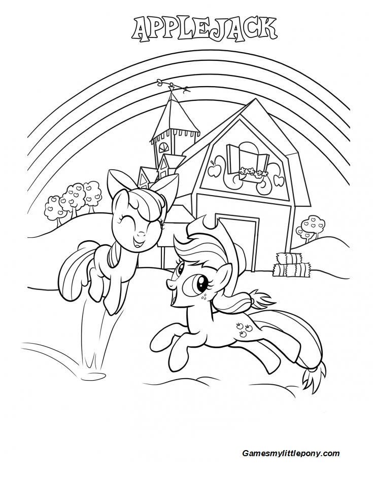 Coloring book my little pony applejack and applebloom coloring page