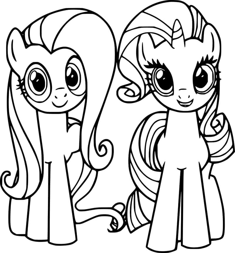 Fluttershy and rarity my little pony coloring page