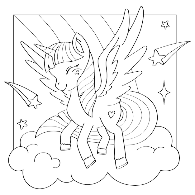 Premium vector coloring book page for children unicorn line image for coloring