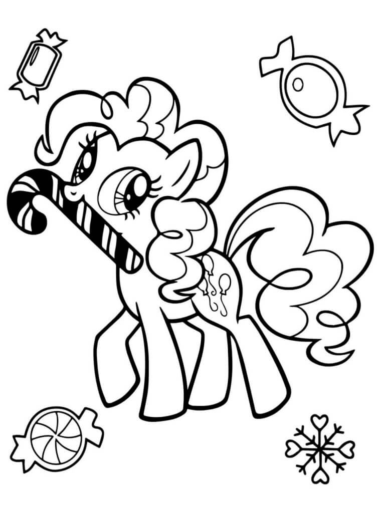 Pony pinkie pie with christmas candy coloring page