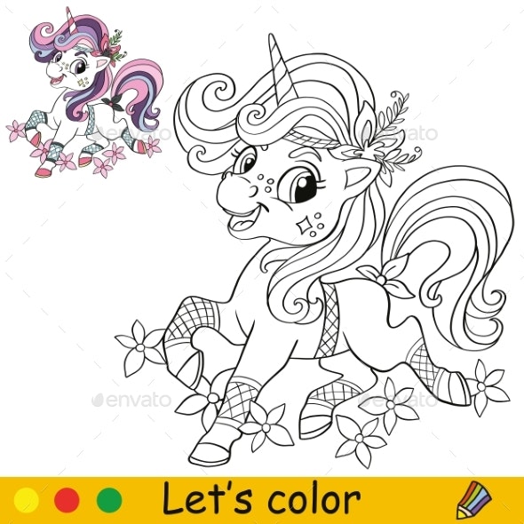 Unicorn coloring page with template vector vectors