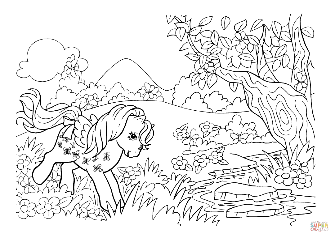 Pony in the forest coloring page free printable coloring pages