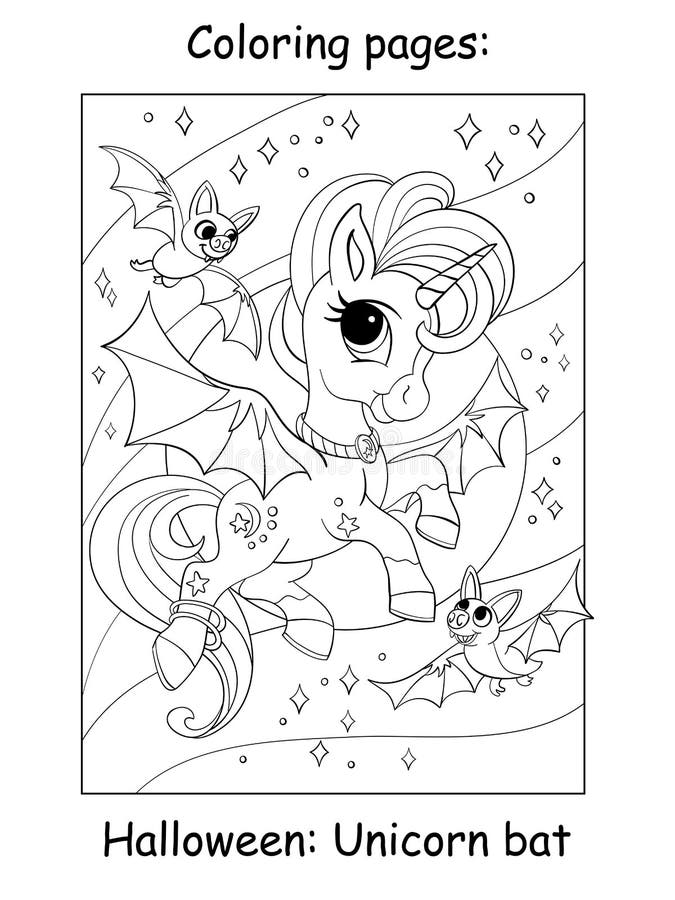 Coloring book page cute unicorn with halloween stock vector