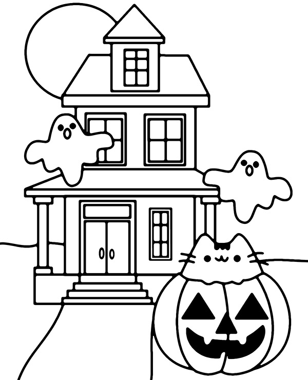 Pusheen halloween coloring page