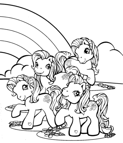 Little pony near rainbow coloring page free printable coloring pages