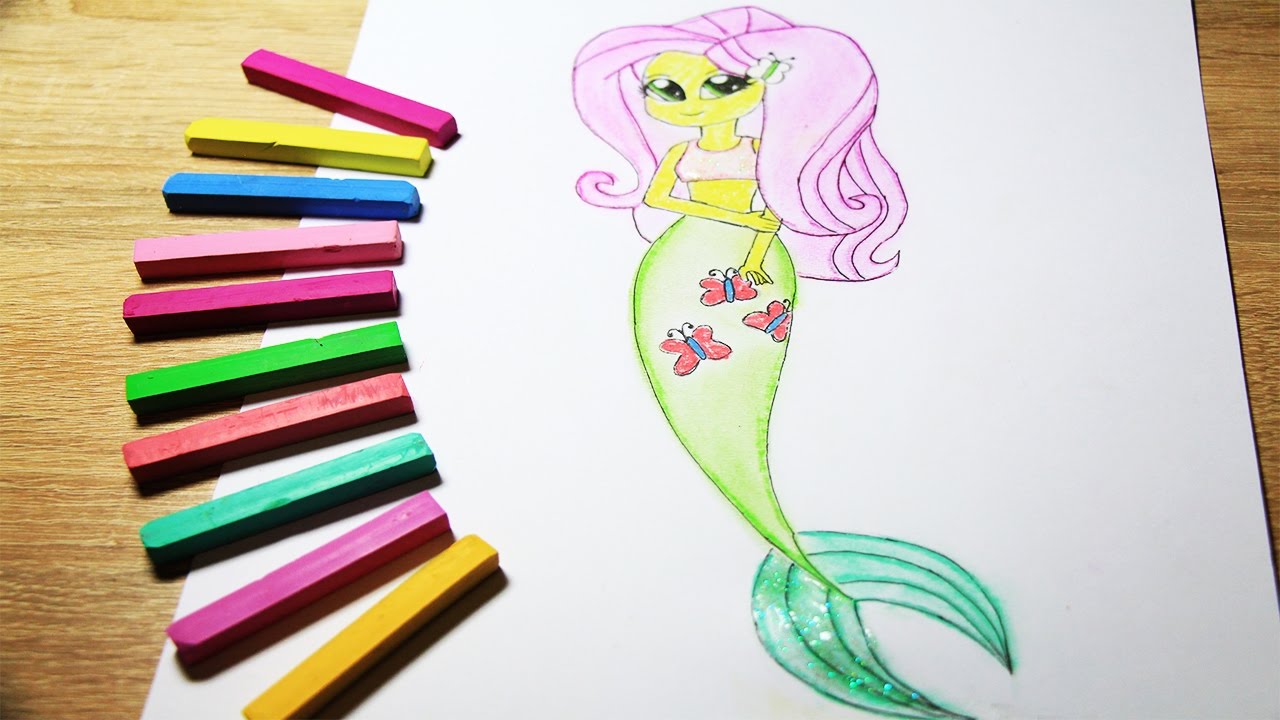 My little pony how to draw fluttershy mermaid coloring video for kids