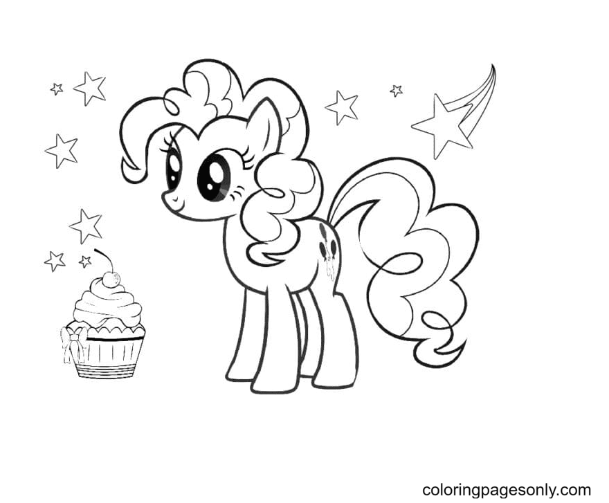 Pinkie pie with cup cake coloring page