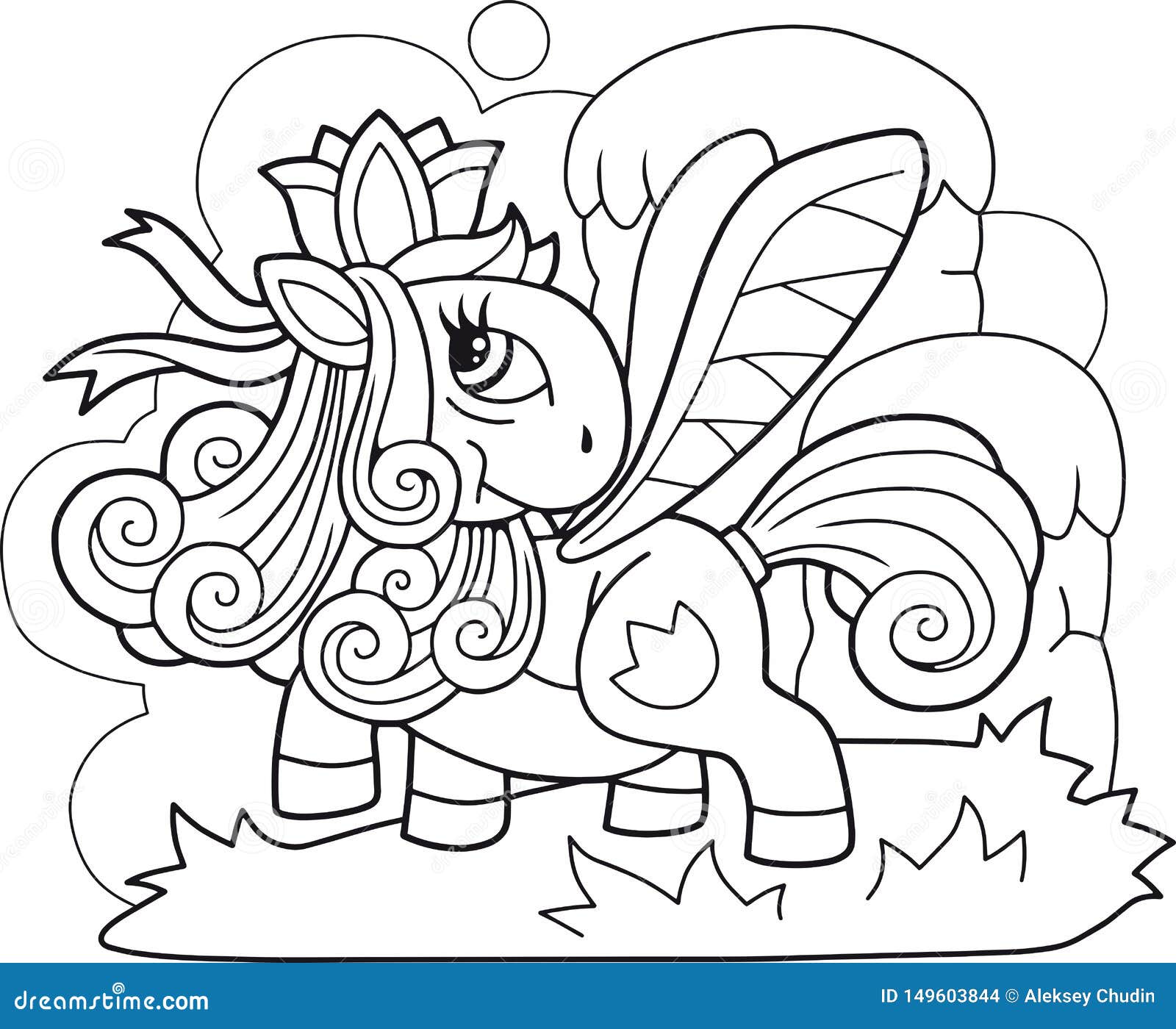 Cute pony princess coloring book funny illustration stock vector