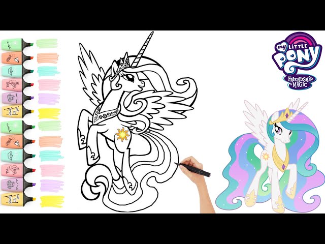 My little pony princess celestia glitter coloring page coloring video for kids painting mlp