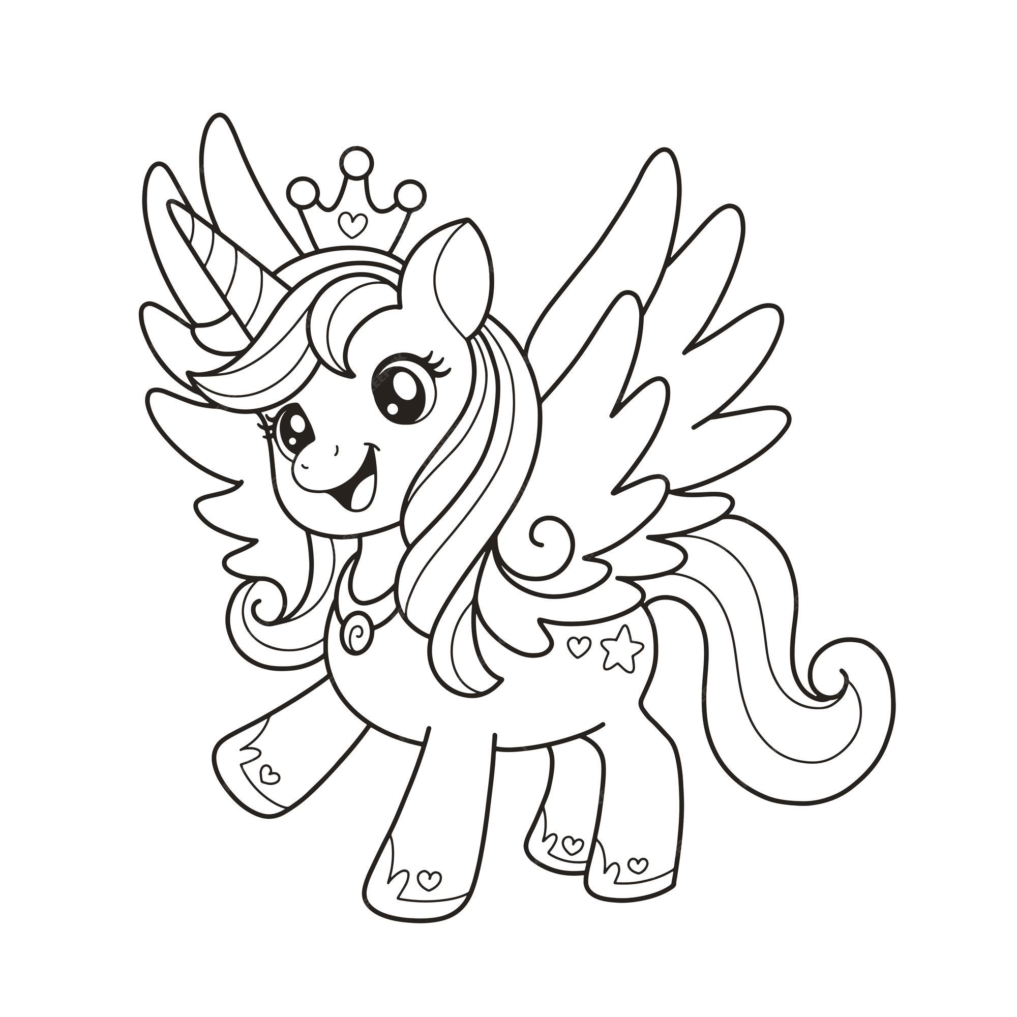 Premium vector unicorn printable coloring page illustration