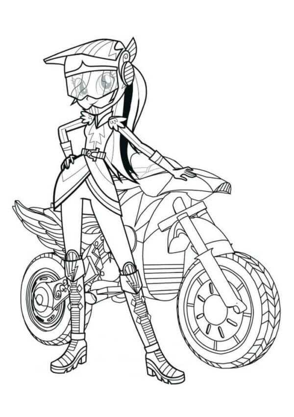 Fatal beauty on a rainbow dash motorcycle coloring page