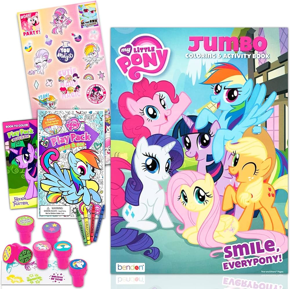 M l p my little pony coloring activity book with take and play set and stampers toys games