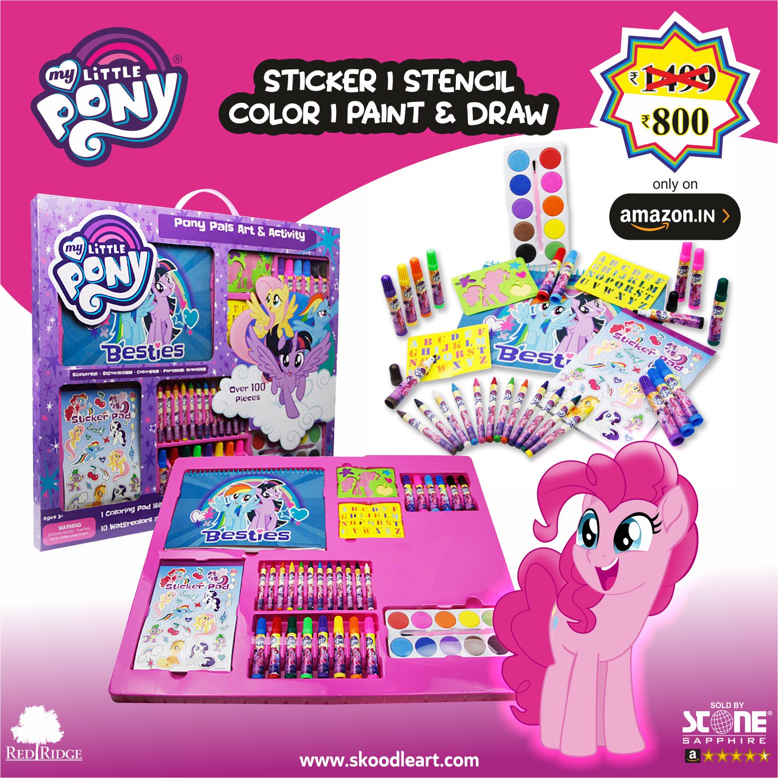 Skoodleart on x âmy little pony sketch portfolio with art pad sticker pad crayons markers tray with watercolors paint brush stencils âsketch portfolio