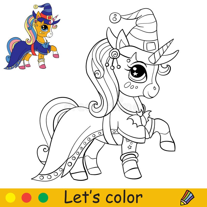 Little witch cute unicorn coloring book halloween stock vector