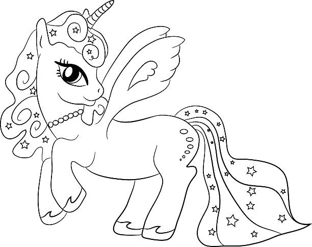 Unicorn coloring page for kids stock illustration