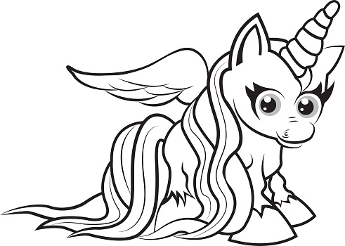 Unicorn coloring page for kids stock illustration