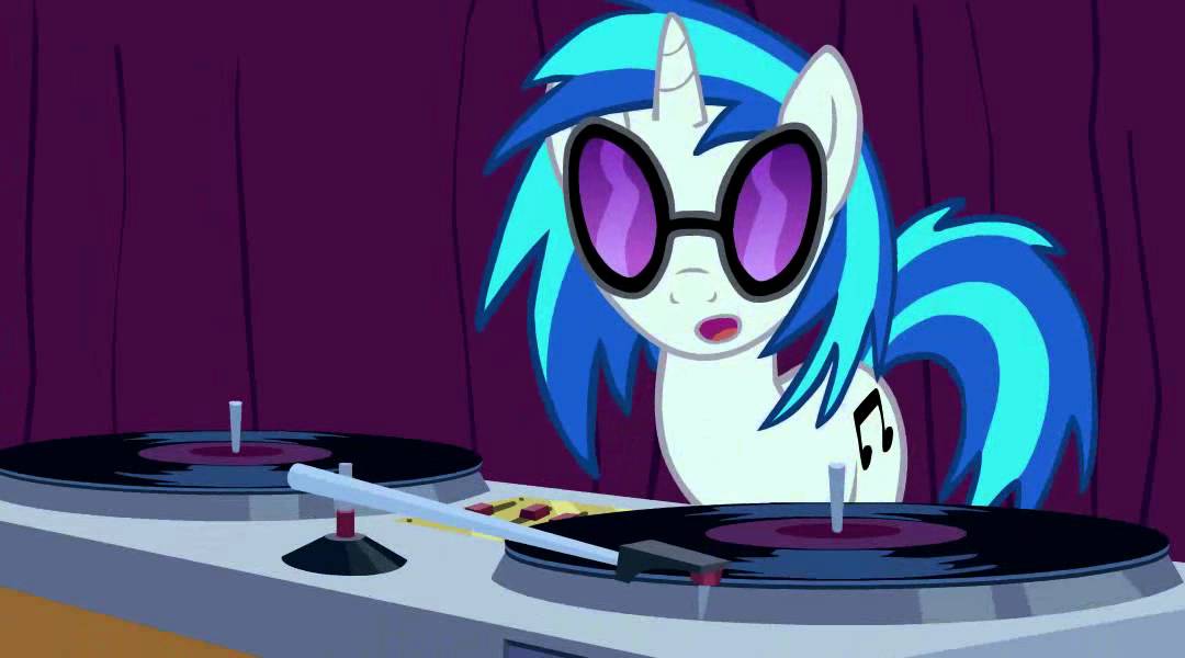 Vinyl scratch takes off her glasses