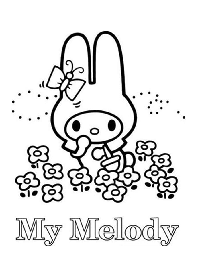 My melody with flowers coloring page