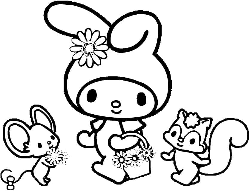 My melody with friends coloring page