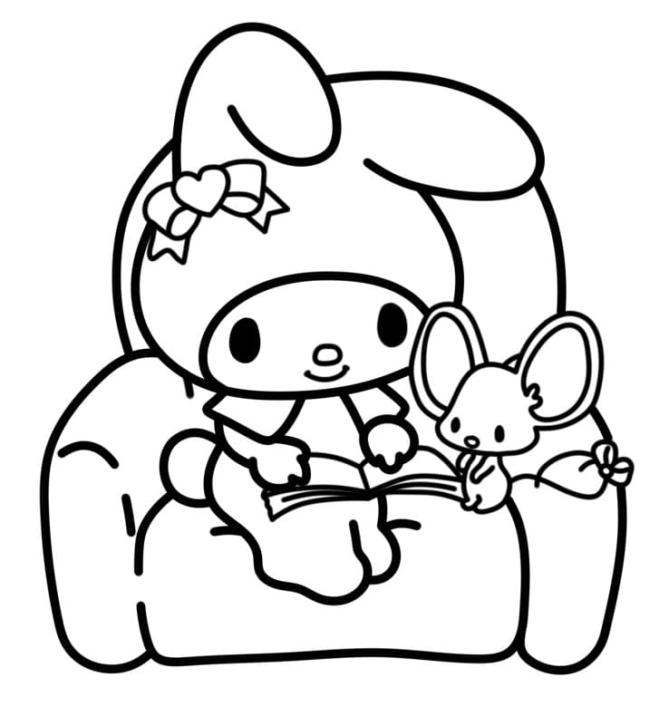 My melody and mouse flat coloring page