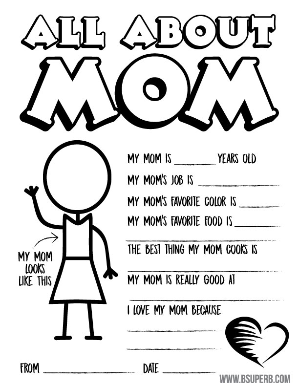 Mothers day questionnaire coloring page