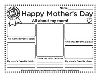 Mothers day activity coloring page worksheets by rebecca burk illustrations