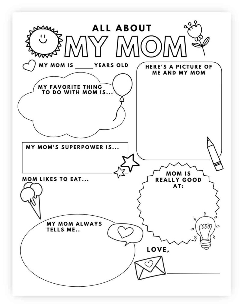 All about my mom printable free worksheet