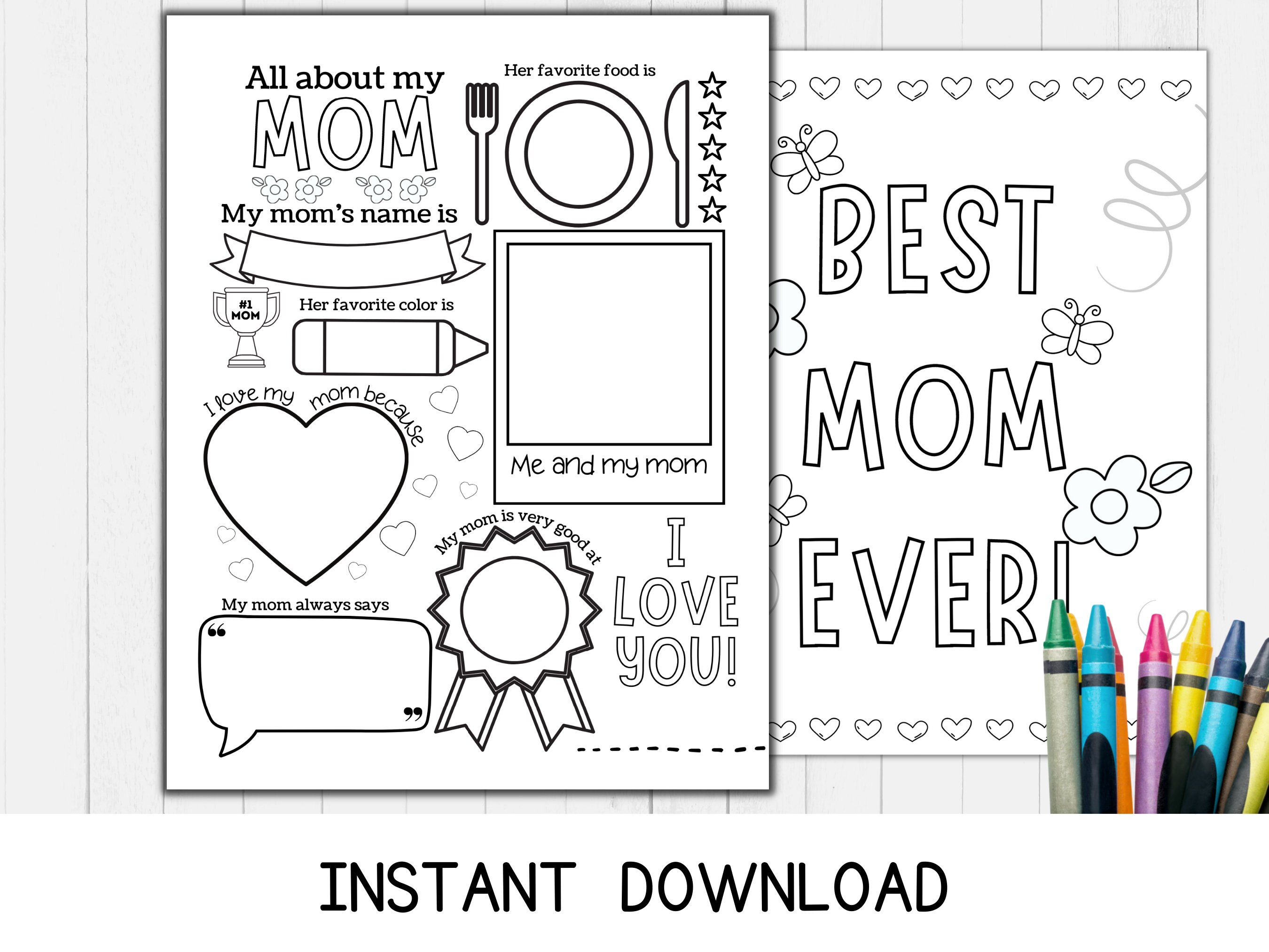 Printable mothers day activity for kids all about my mom mothers day gift from kids mothers day coloring page instant download