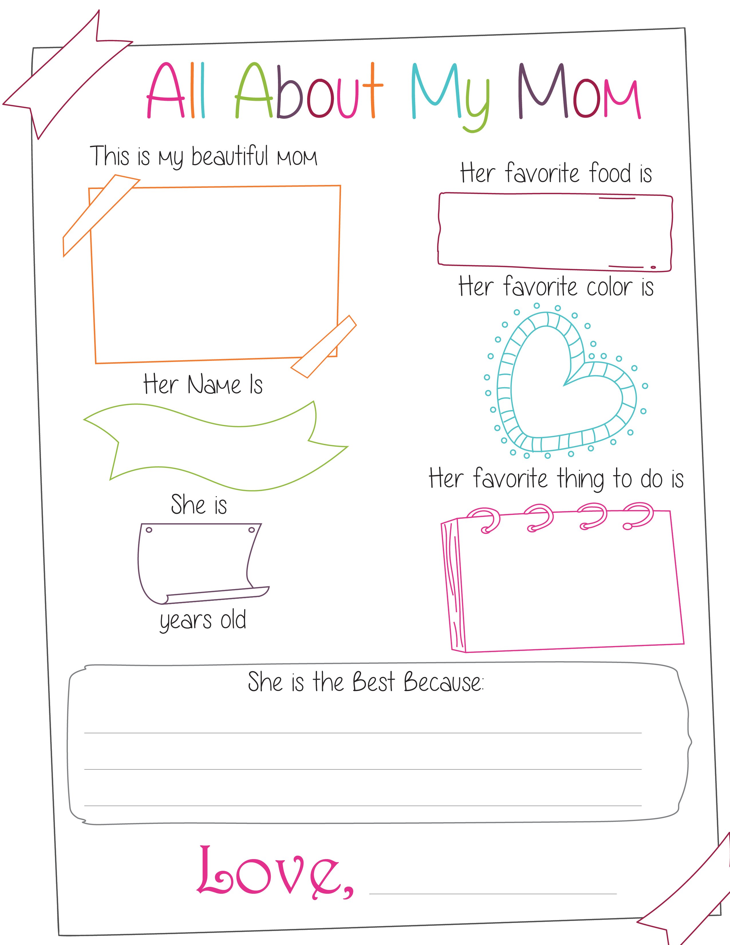 Free all about my mom printables