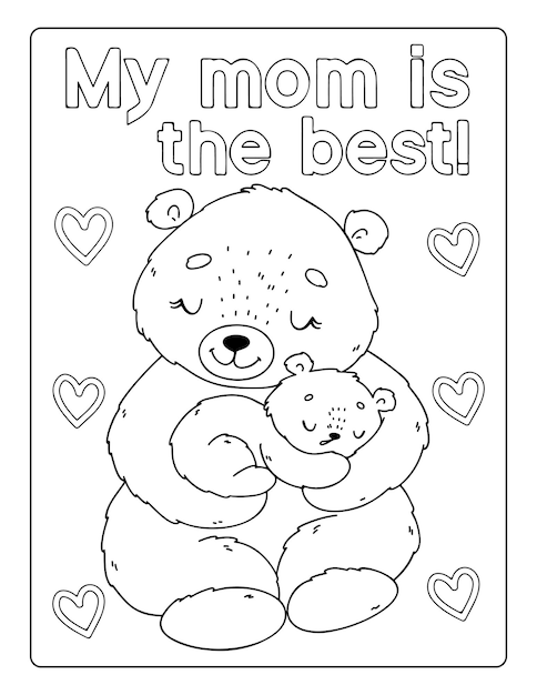 Premium vector mothers day coloring pages for children with cute animals holiday black and white activity worksheet